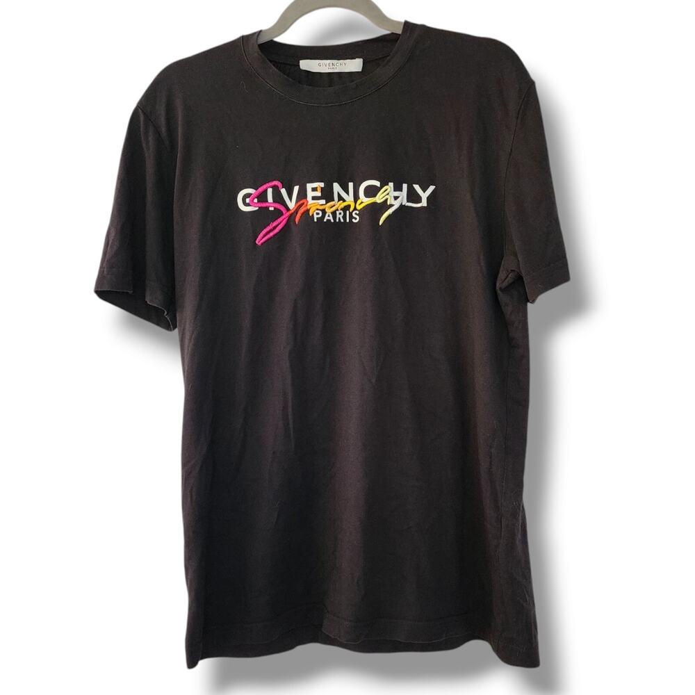 GIVENCHY T-shirt cotton black L fitted Cotton Embroidered‎ Rainbow Designer